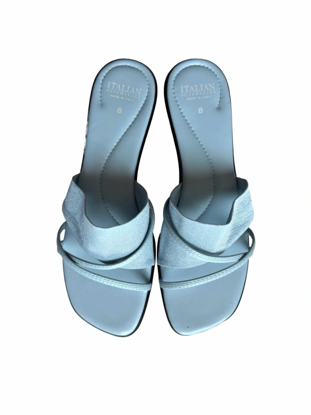 Italian Shoemakers Powder Blue Twisted Strap Slide Mules NWOT Sparkles - Picture 2 of 6